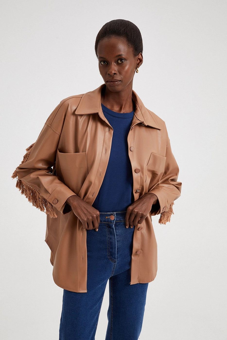 KIKA NUDE LEATHER SHIRT