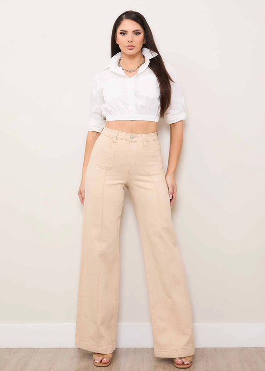 SAND SQUARE POCKET WIDE LEG JEAN