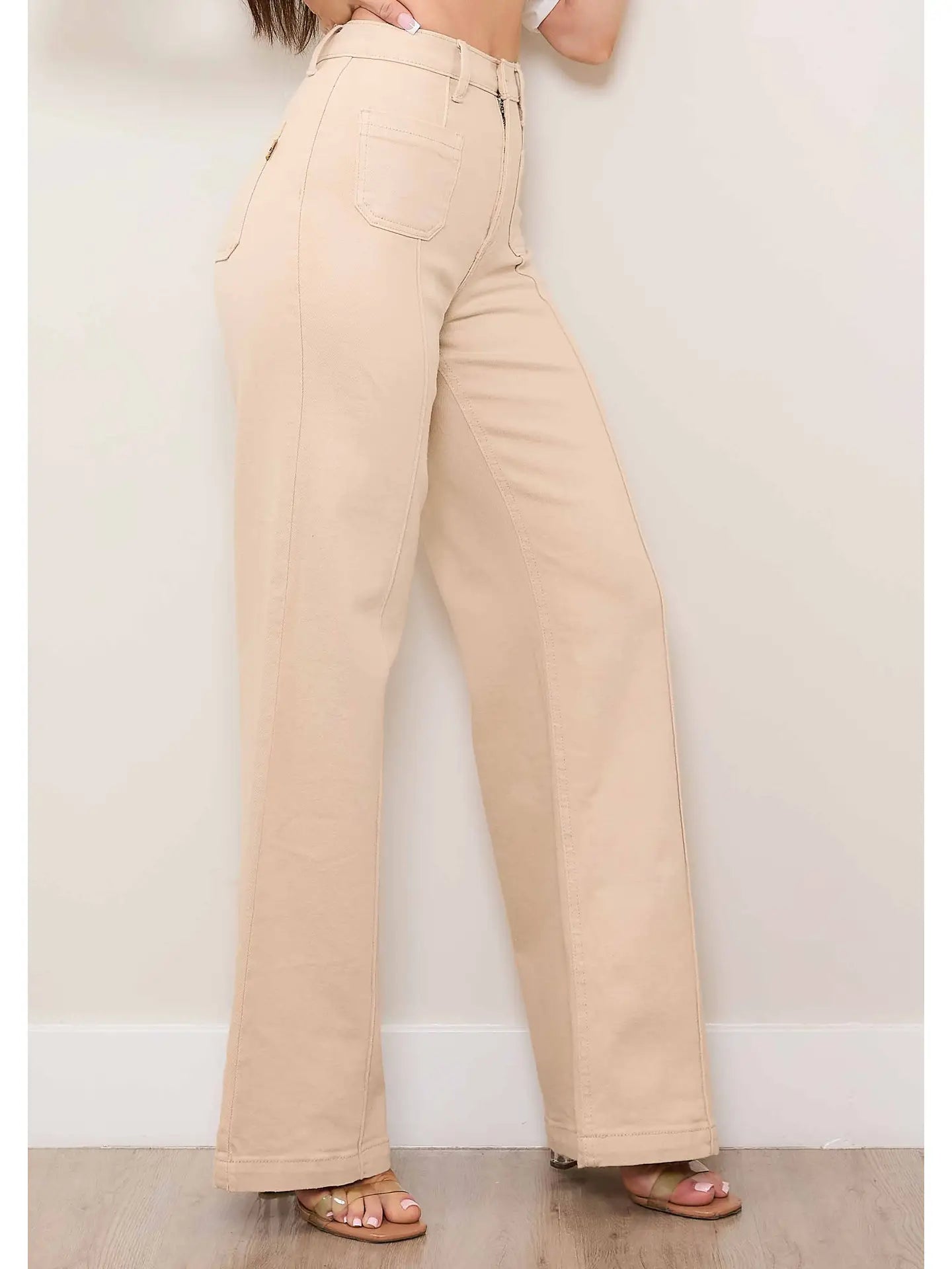 SAND SQUARE POCKET WIDE LEG JEAN