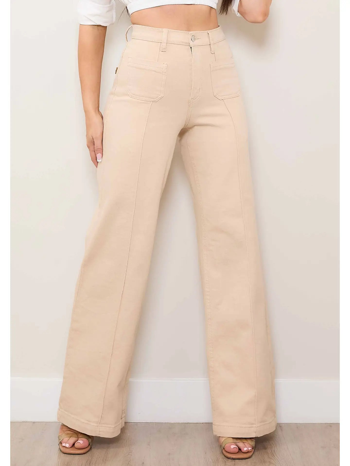 SAND SQUARE POCKET WIDE LEG JEAN