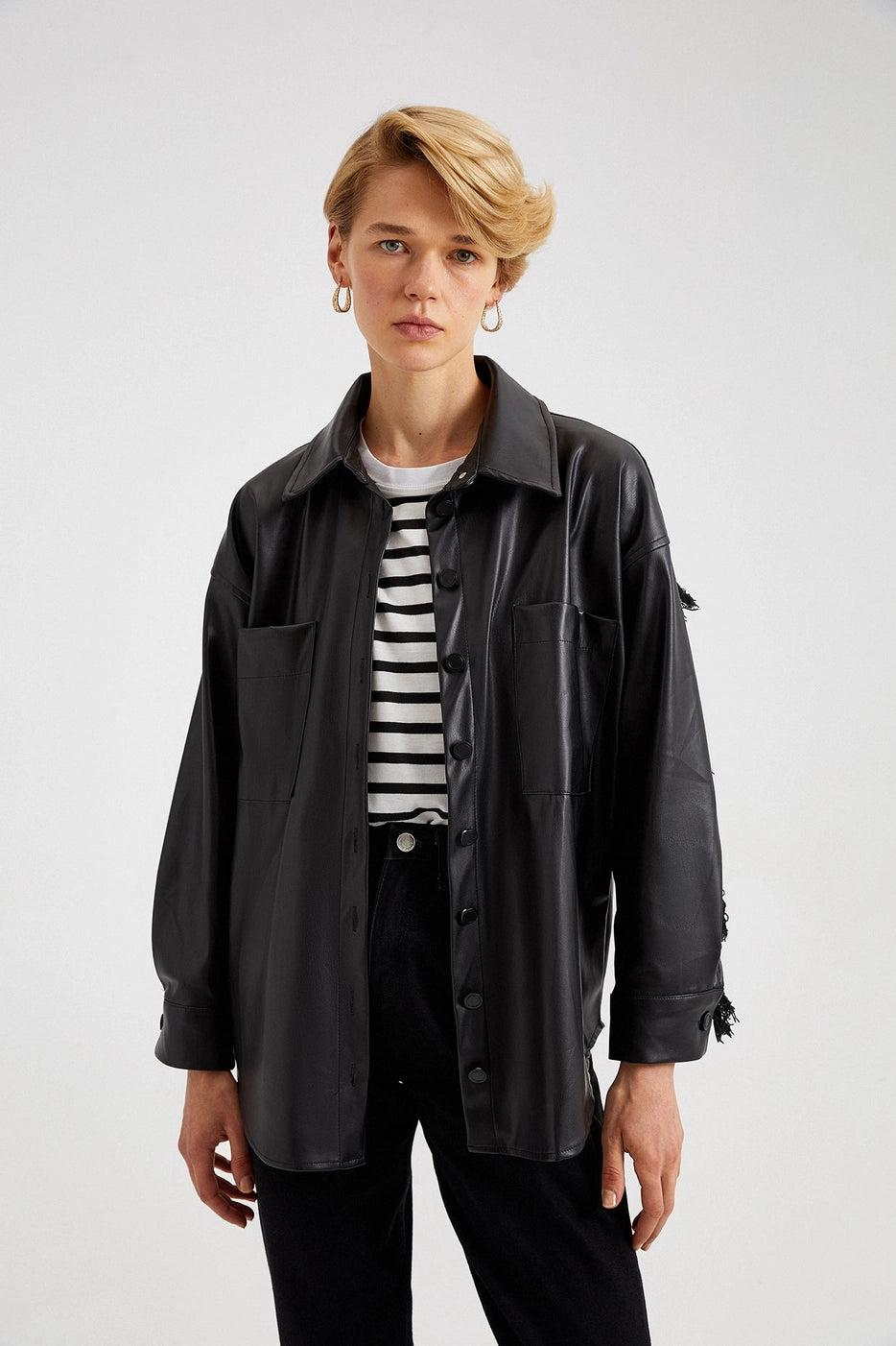 KIKA BLACK LEATHER SHIRT